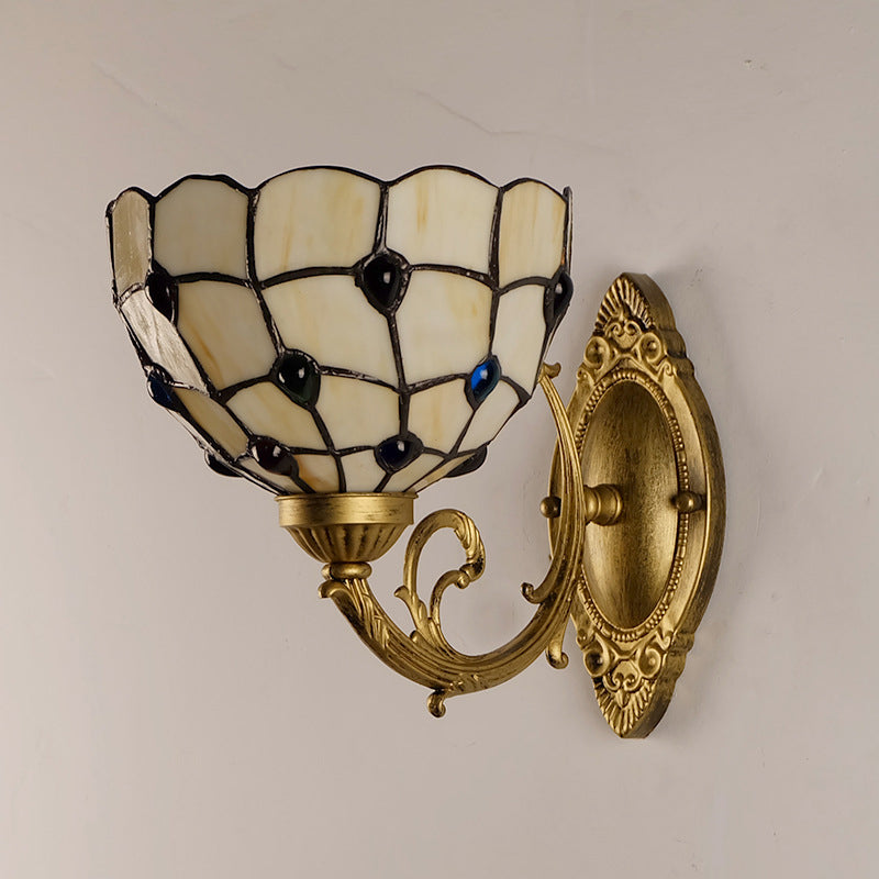 Tiffany European Gemstone Stained Glass Bowl 1-Light Wall Sconce Lamp