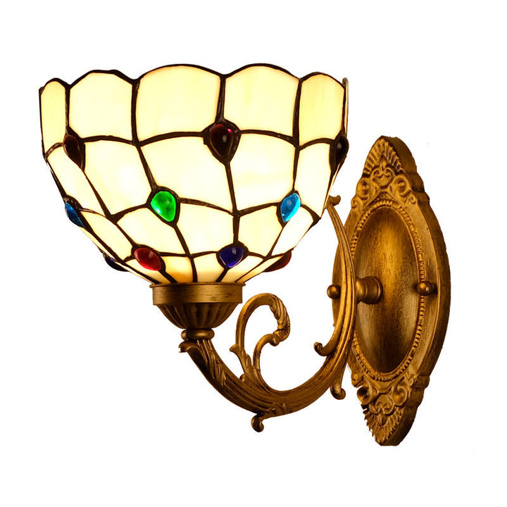 Tiffany Lámpara de Pared con Pantalla de Vidrio de Colores y Piedras Preciosas Europeas, 1 Luz 