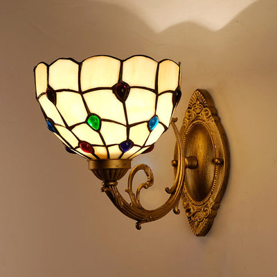 Tiffany European Gemstone Stained Glass Bowl 1-Light Wall Sconce Lamp