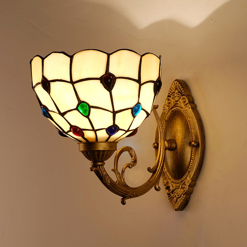 Tiffany European Gemstone Stained Glass Bowl 1-Light Wall Sconce Lamp