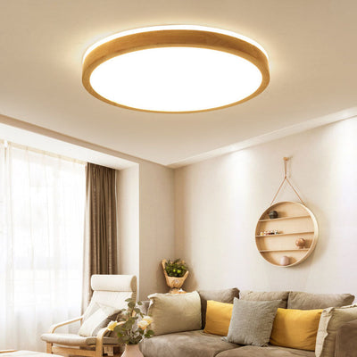 Japanese Minimalist Solid Wood LED Flush Mount Lighting