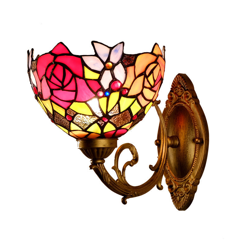 Lámpara de pared con aplique de 1 luz de vidrio Tiffany Peony 