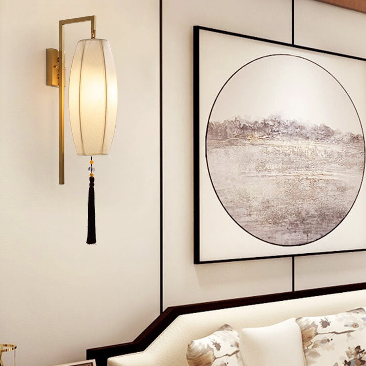 Retro Fabric 1-Light Chinese Elements Wall Sconce Lamp