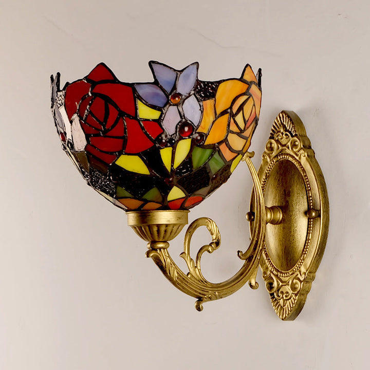 Lámpara de pared con aplique de 1 luz de vidrio Tiffany Peony 