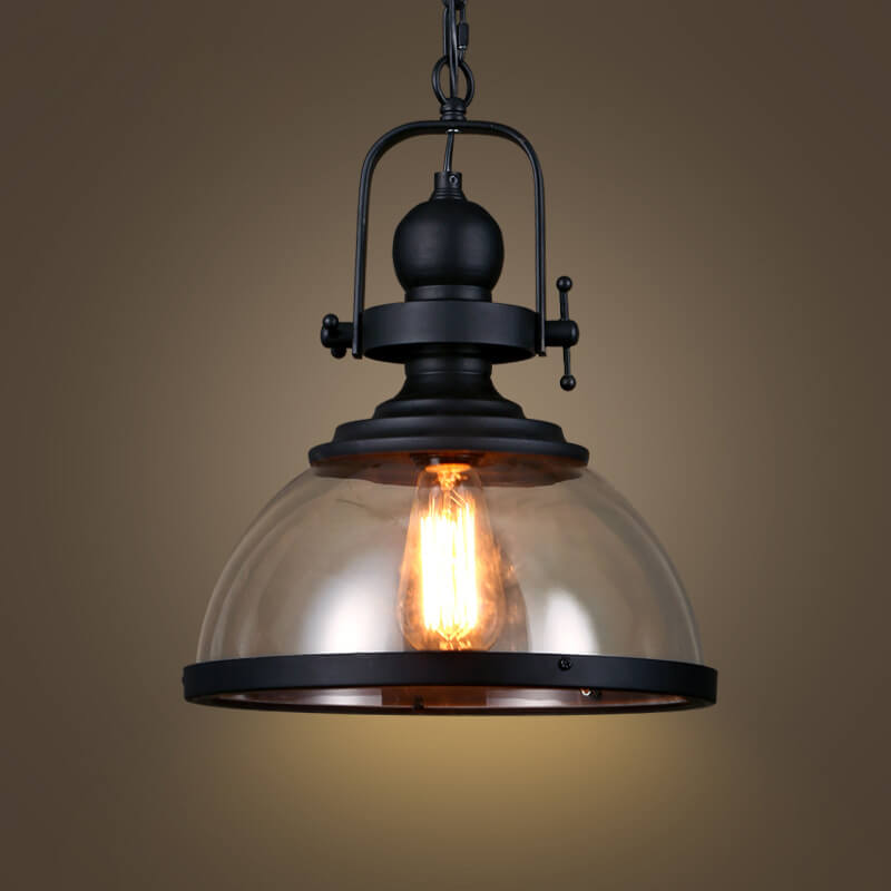 Retro Glass Shade 1-Light Single Dome  Pendant Light