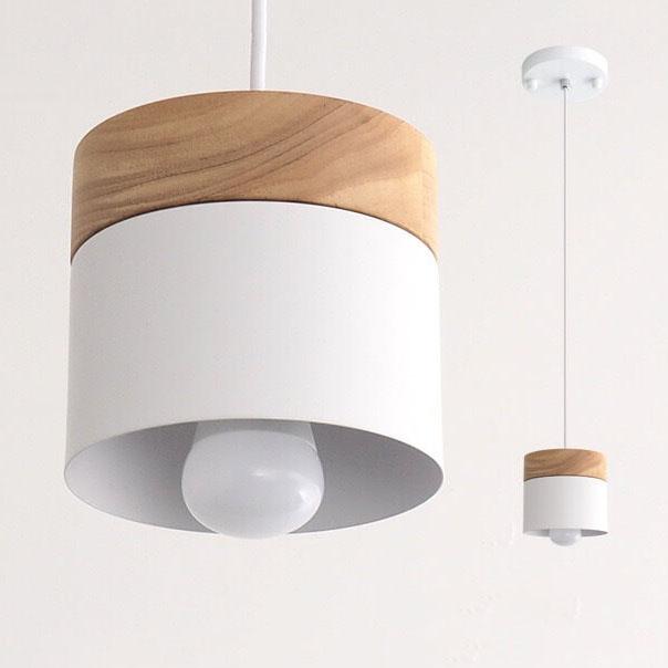 Modern Macarons Cylinder 1-Light Wooden Top Pendant Light