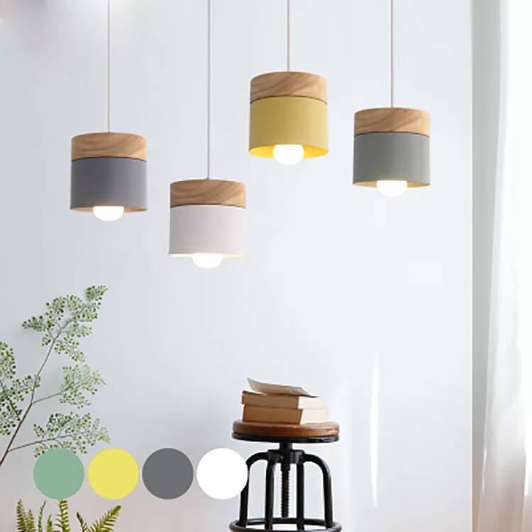 Modern Macarons Cylinder 1-Light Wooden Top Pendant Light