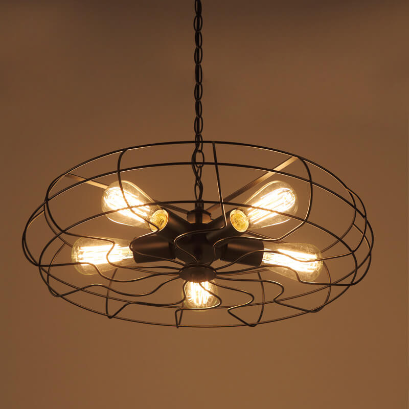 Candelabros de tambor de jaula de ventilador abierta de 5 luces de hierro forjado retro 