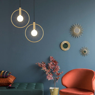 Modern Electroplated Copper Ring 1-Light Pendant Light