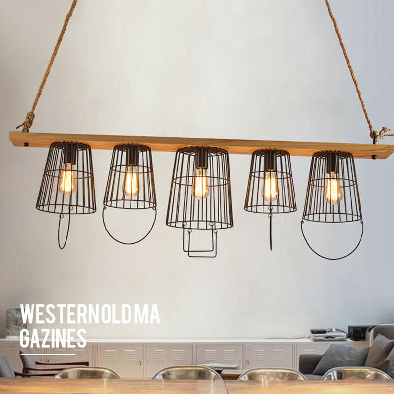 Industrial 5-Light Metal Barrel Chandeliers