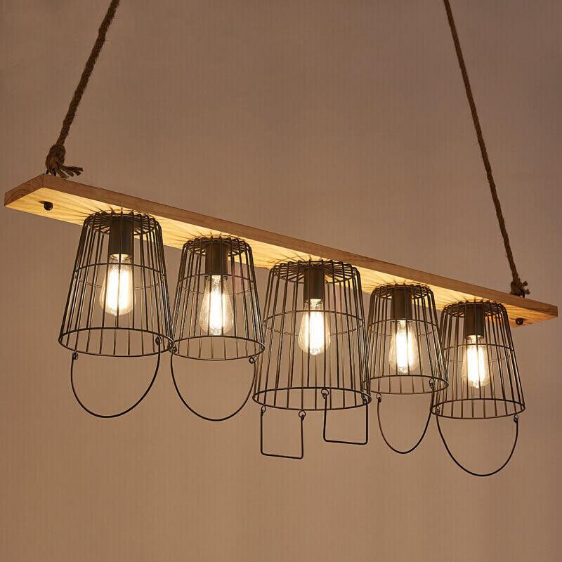 Industrial 5-Light Metal Barrel Chandeliers