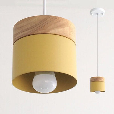 Modern Macarons Cylinder 1-Light Wooden Top Pendant Light