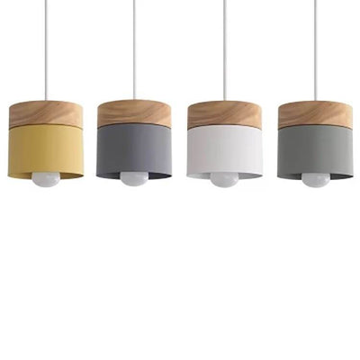 Modern Macarons Cylinder 1-Light Wooden Top Pendant Light