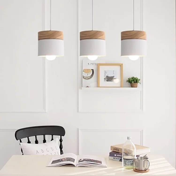 Modern Macarons Cylinder 1-Light Wooden Top Pendant Light