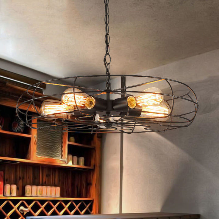 Candelabros de tambor de jaula de ventilador abierta de 5 luces de hierro forjado retro 