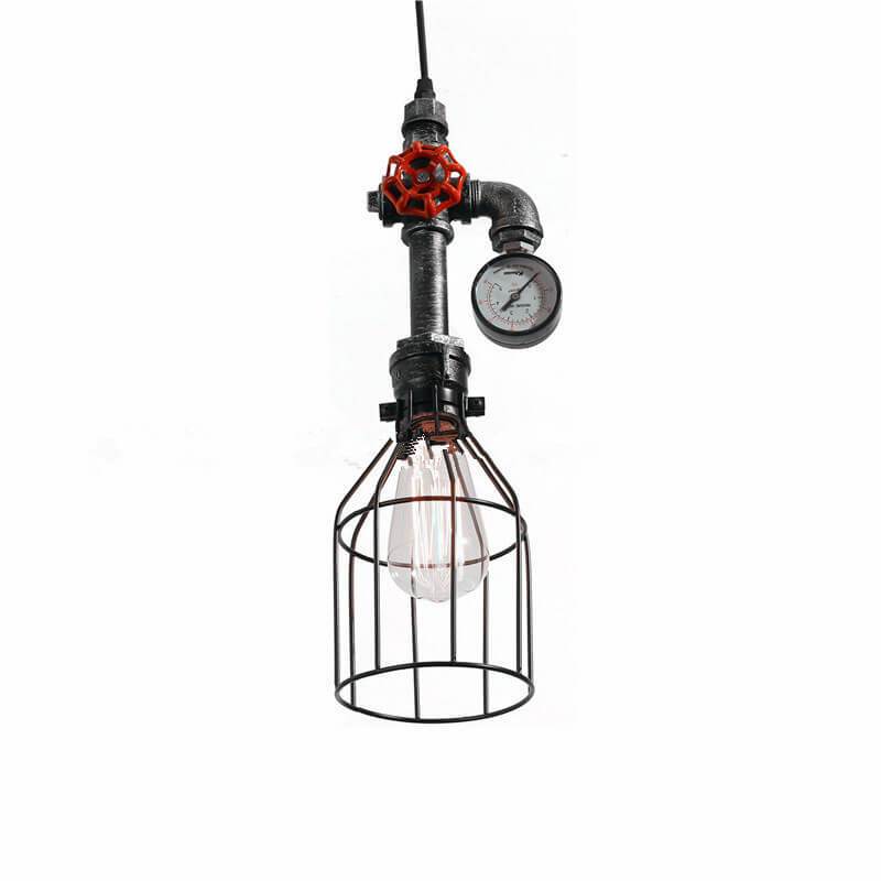 Industrial Retro Bottle Shape Metal 1-Light Red Valve and Pipe Socket Design Pendant Light