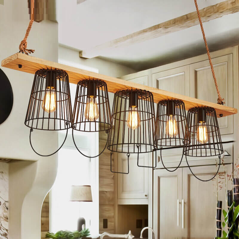 Industrial 5-Light Metal Barrel Chandeliers