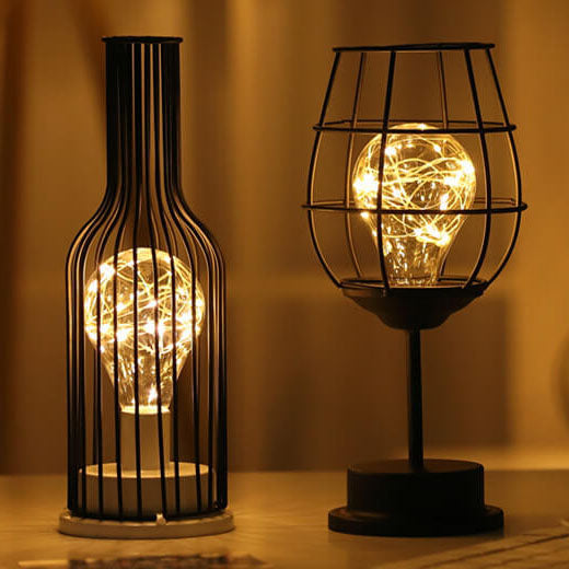 Retro Schmiedeeisen Weinflasche Nachtlicht Tischlampe 