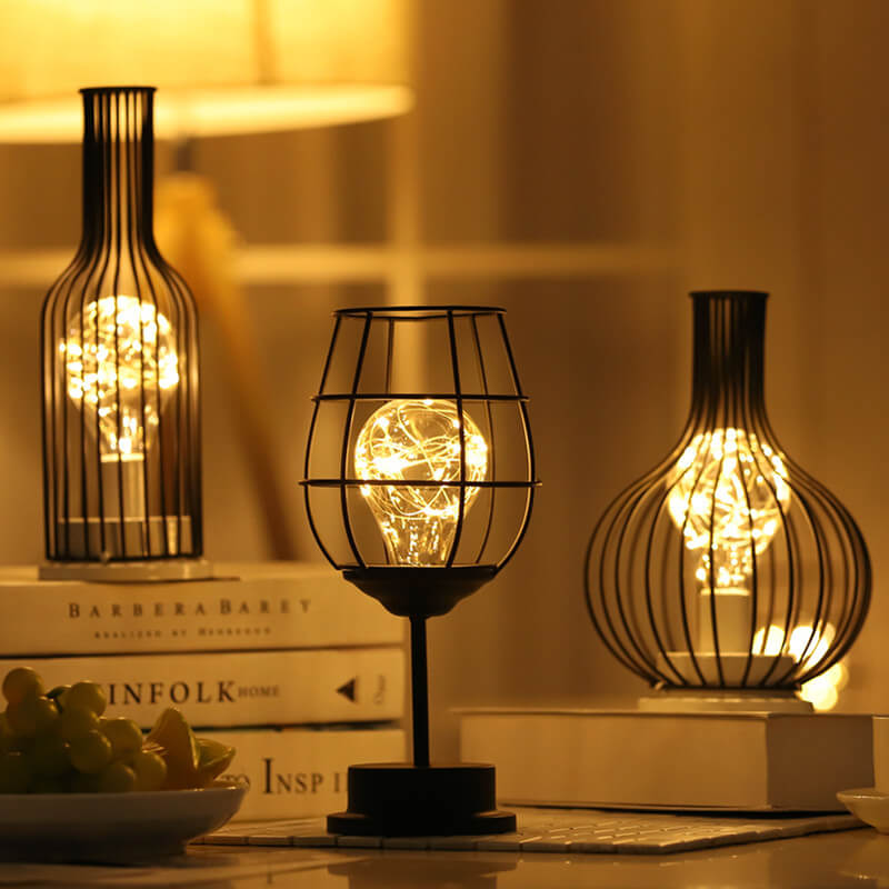 Retro Schmiedeeisen Weinflasche Nachtlicht Tischlampe 