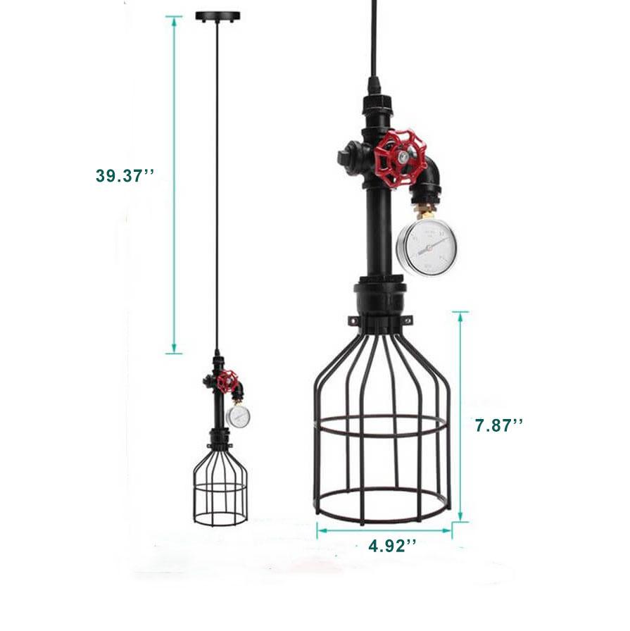 Luz colgante de diseño industrial retro con forma de botella de metal de 1 luz, válvula roja y enchufe de tubería 