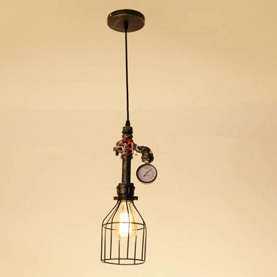 Industrial Retro Bottle Shape Metal 1-Light Red Valve and Pipe Socket Design Pendant Light