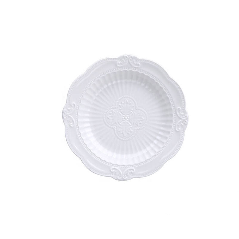 European Style Embossed White Porcelain Dinner Plate
