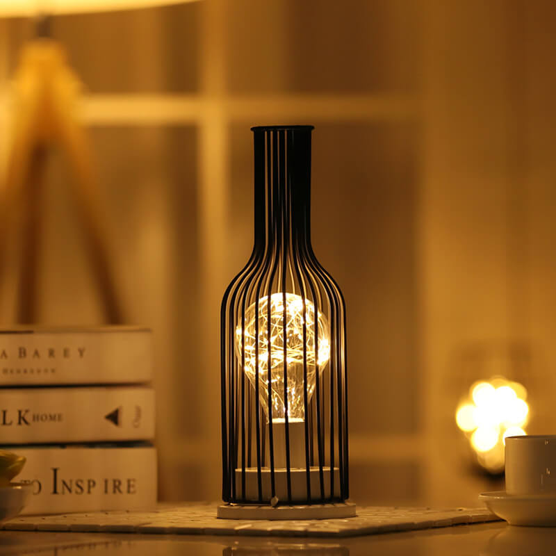 Retro Schmiedeeisen Weinflasche Nachtlicht Tischlampe 