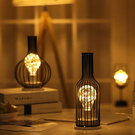 Retro Schmiedeeisen Weinflasche Nachtlicht Tischlampe 