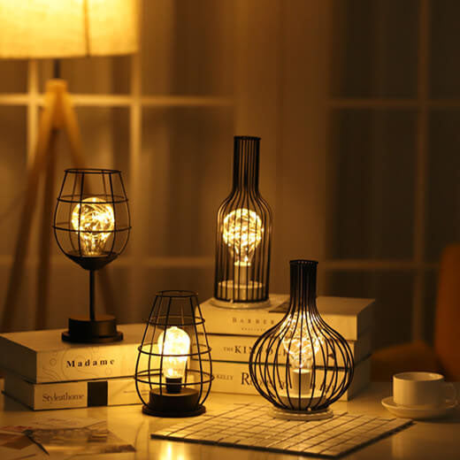 Retro Schmiedeeisen Weinflasche Nachtlicht Tischlampe 