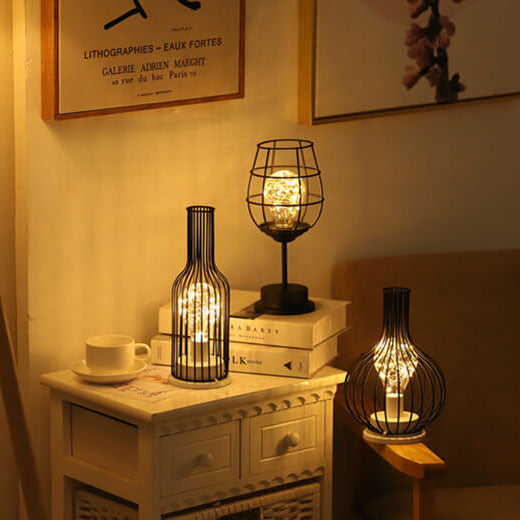 Retro Schmiedeeisen Weinflasche Nachtlicht Tischlampe 