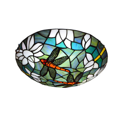 Vintage Tiffany Dragonfly Stained Glass 2/3 Light Flush Mount Ceiling Light