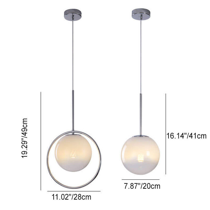 Modern Minimalist Gradient Iron Glass Orb Chrome Ring 1-Light Pendant Light for Living Room