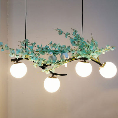 Industrieller kreativer Birdie-Pflanzen-Glaskugel-Kronleuchter mit 4 Lichtern