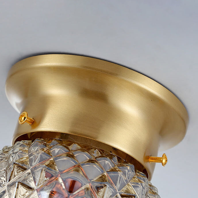 Moderne minimalistische Ananasstreifen Kupferglas 1-Licht Semi-Flush Mount Deckenleuchte 