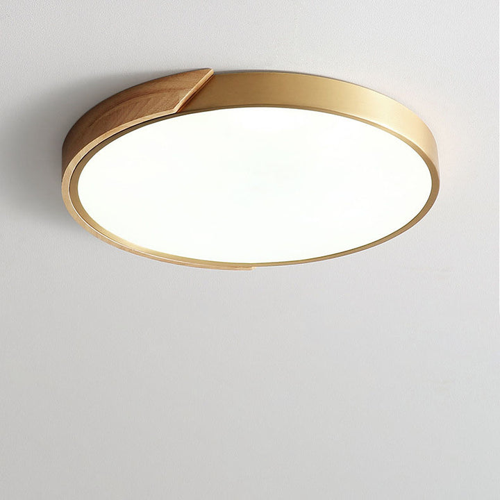 Iluminación empotrada LED redonda moderna de lujo ligero de cobre y madera 