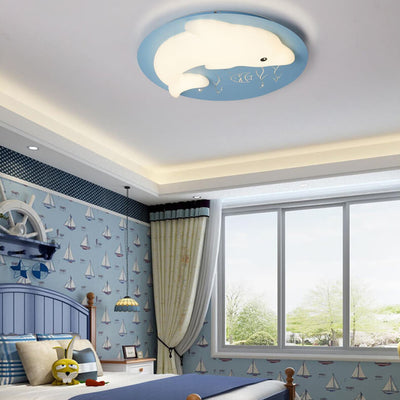 Cartoon Cute Dolphin Blue Disc LED Flush Mount Ceiling Light