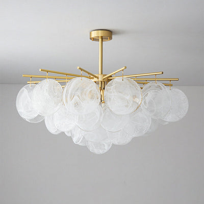 Traditional French Round Cloudy Full Copper Aluminum Lens 5/6 Light Chandelier For Living Room