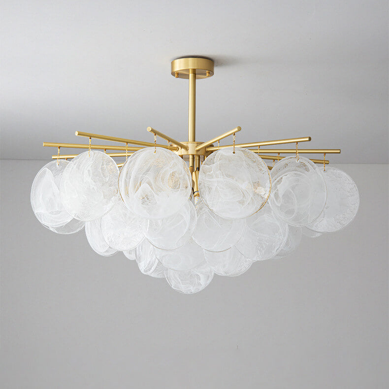 Traditional French Round Cloudy Full Copper Aluminum Lens 5/6 Light Chandelier For Living Room