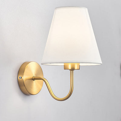 European Minimalist Cone Fabric Curved Arm 1-Light Wall Sconce Lamp