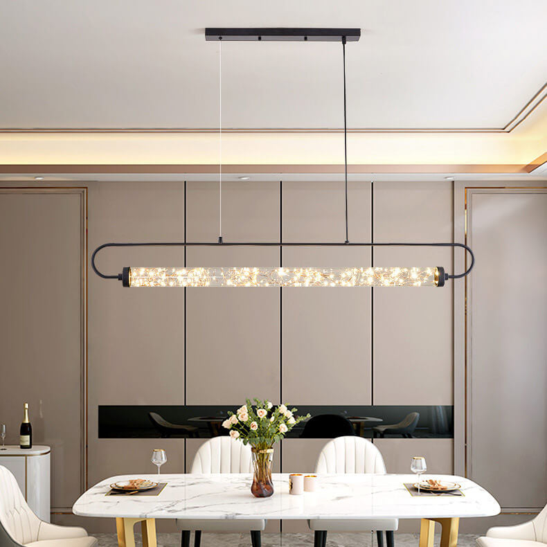 Nordic Light Luxury Starry Glass Long Strip LED Island Light Chandelier