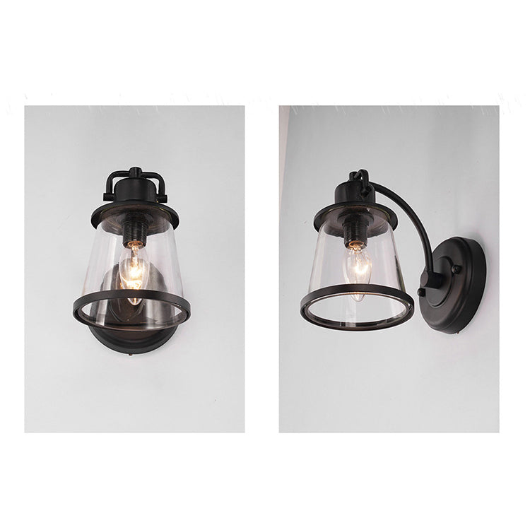 Contemporary Industrial Iron Glass Round Shade 1-Light Waterproof Wall Sconce Lamp For Hallway