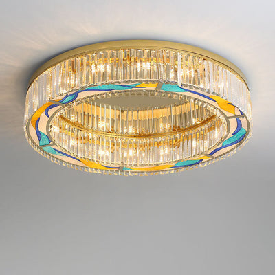 Modern Luxury Enameled Crystal Round 5-Light Flush Mount Ceiling Light