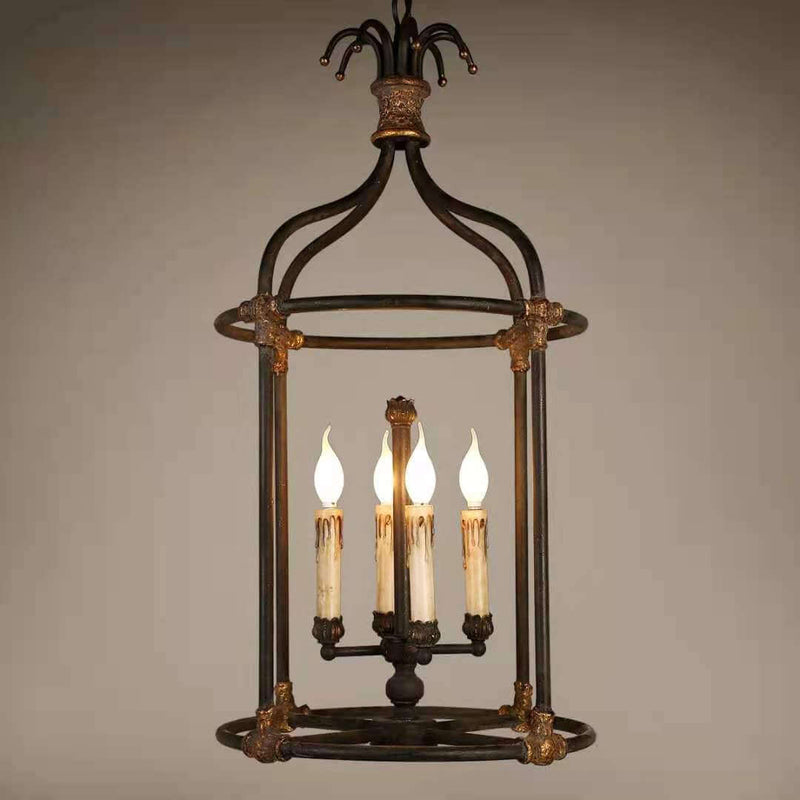 Rustikaler Vintage Kerzenhalter aus schwarzem Eisen mit 8-Licht-Kronleuchter