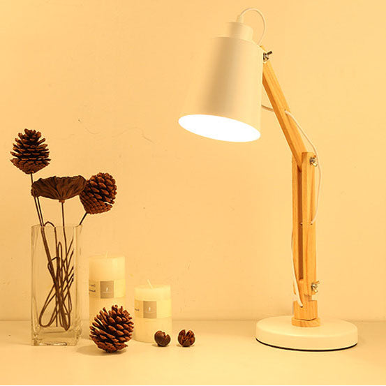 Lampe de table à 1 lumière en fer en bois pliable classique européen 