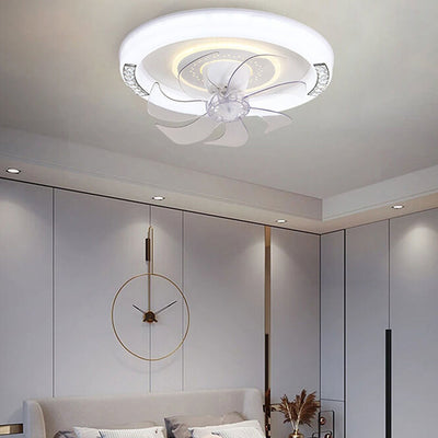 Modern Minimalist Acrylic Round Intelligent LED Flush Mount Ceiling Fan Light