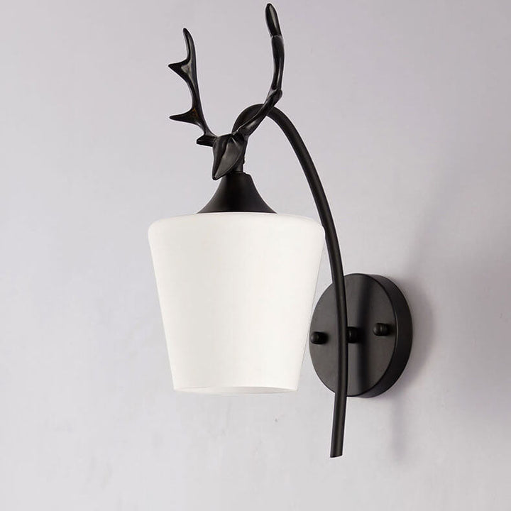Nordische kreative Wandleuchte mit Geweih-Design, Glasschirm in Kegelform, 1-flammig, für das Wohnzimmer 