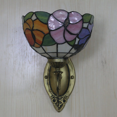 European Tiffany Floral Butterfly Bowl 1-Light Wall Sconce Lamp