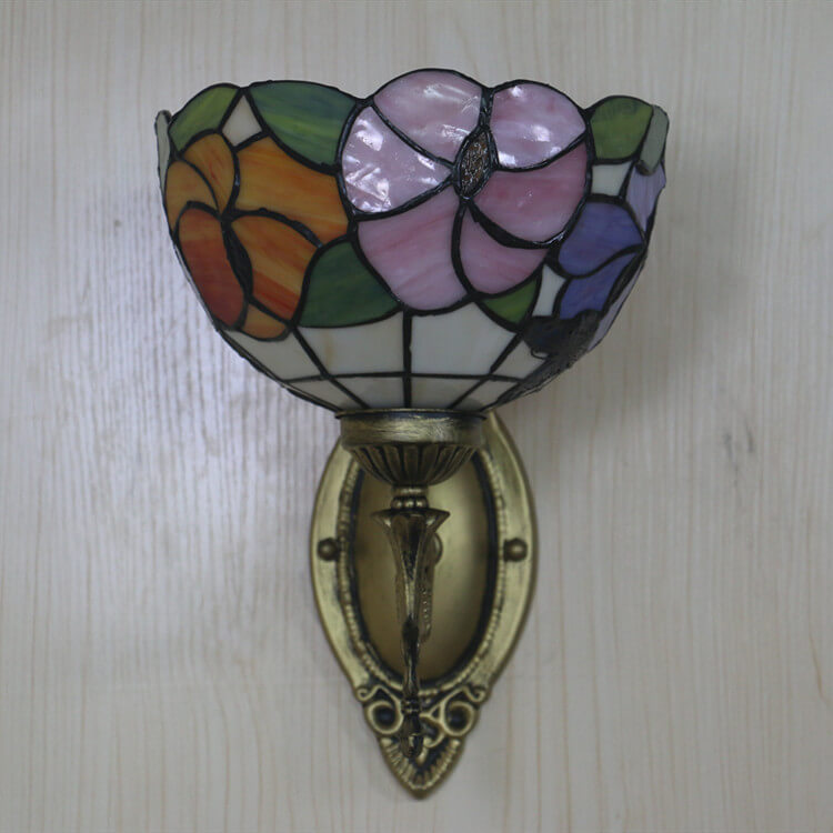 European Tiffany Floral Butterfly Bowl 1-Light Wall Sconce Lamp