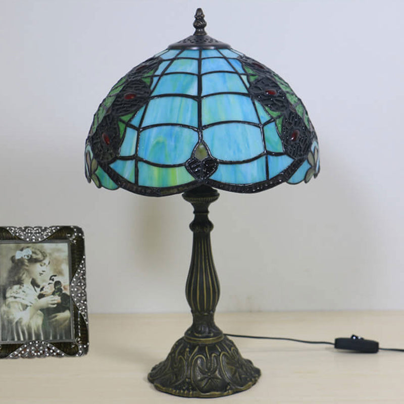 Lampe de table à 1 lumière en verre teinté paon vert Tiffany européen 