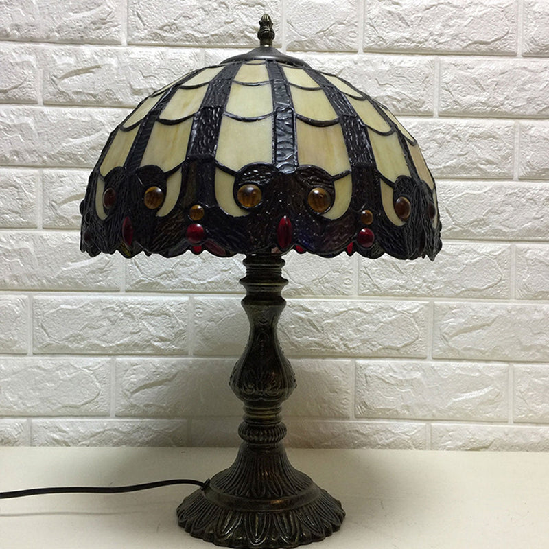 Vintage Tiffany Stained Glass Shade 1-Light Table Lamp